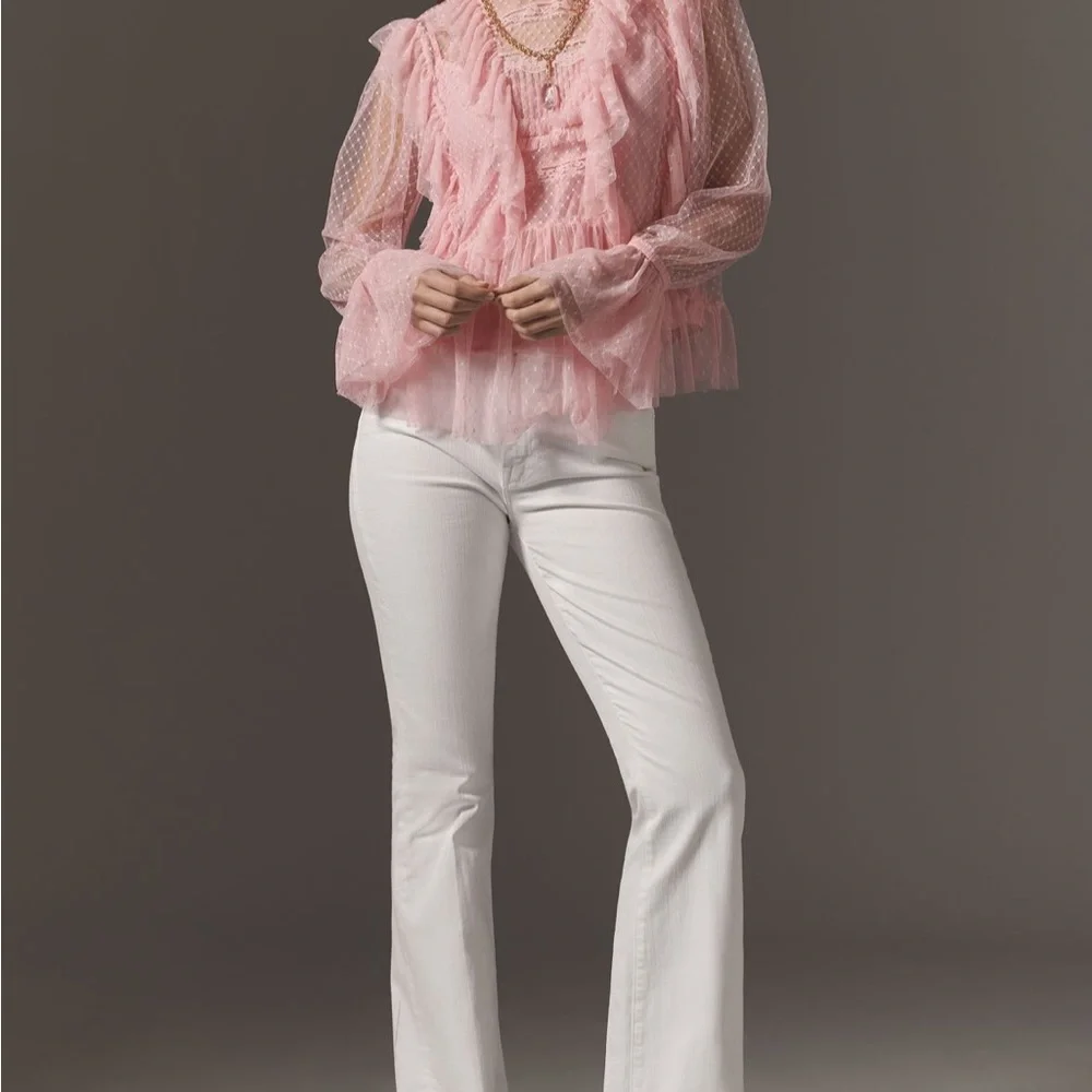 NWT Anthropologie Pink Ruffle Longsleeve Top - Picture 3 of 3